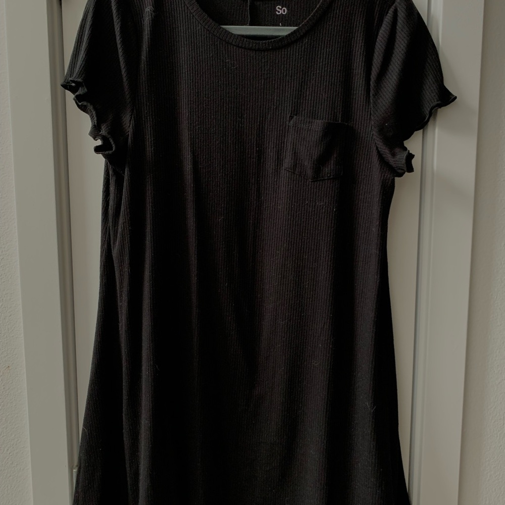 Soft Knit Ribbed Mini/Midi Black Dress